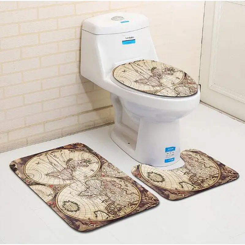 3pcs Bathroom Rug Set Non Slip Bath Rugs Mat Bath Toilet Lid Cover Mat Contour Rug for Home Decoration 1