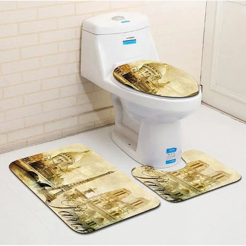 3pcs Bathroom Rug Set Non Slip Bath Rugs Mat Bath Toilet Lid Cover Mat Contour Rug for Home Decoration