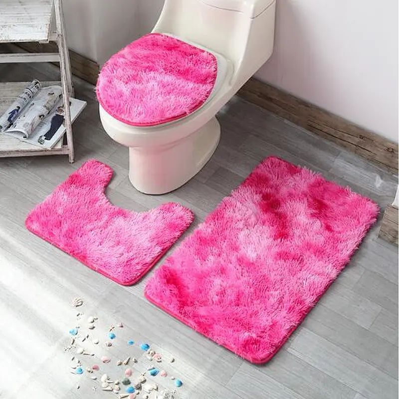 Bathroom Rug 3pcs Set Soft Non Slip Plush Bath Rugs Mat Bath Toilet Lid Cover Mat Contour Rug for Home Decoration 1