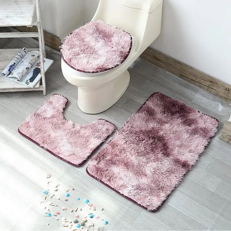 Bathroom Rug 3pcs Set Soft Non Slip Plush Bath Rugs Mat Bath Toilet Lid Cover Mat Contour Rug for Home Decoration