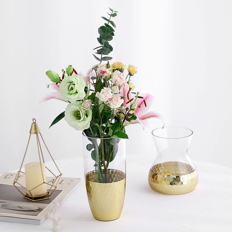 Modern Desktop Decoration Flowers Glass Vase Gold - Sellers Union