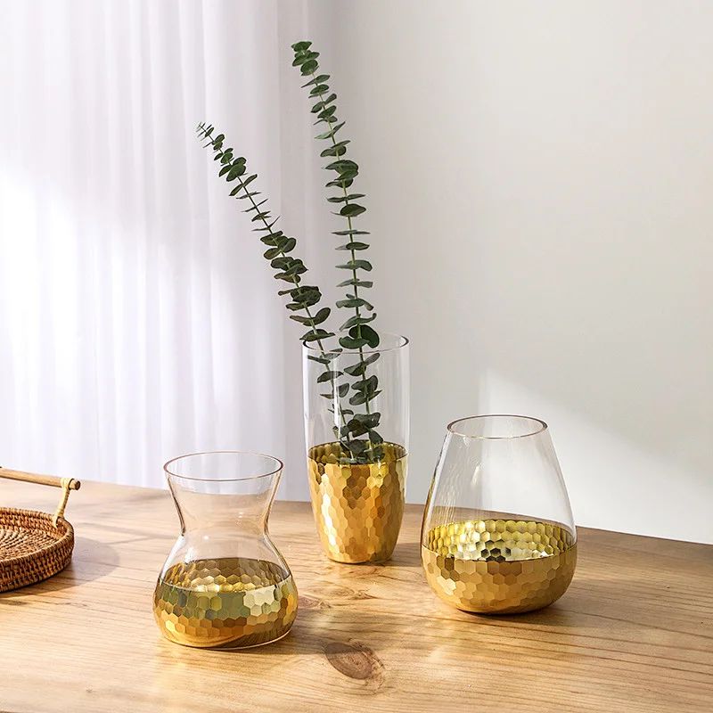 Modern Desktop Decoration Flowers Glass Vase Gold - Sellers Union