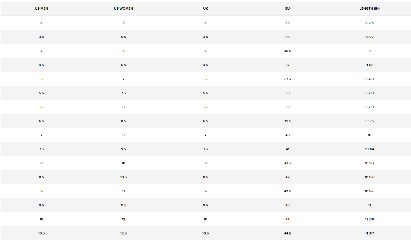 converse shoes size conversion chart