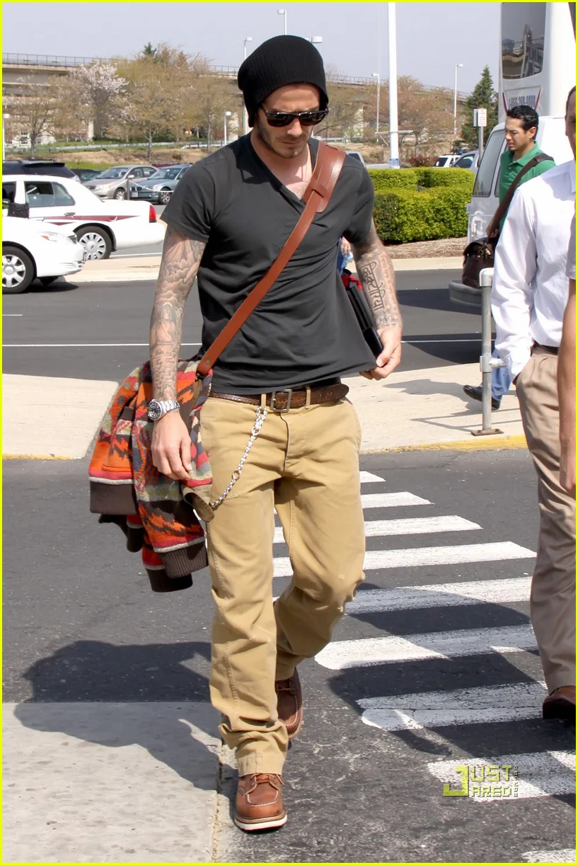 David Beckham wearing chinos