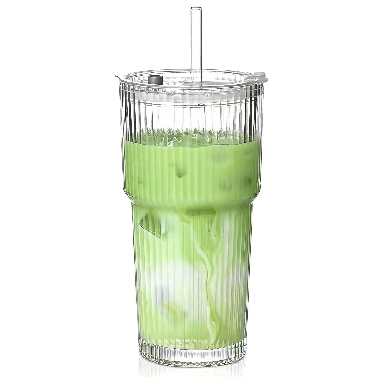Vintage Ribbed Glass Tumbler with Lid & Straw 2 2026022803133126