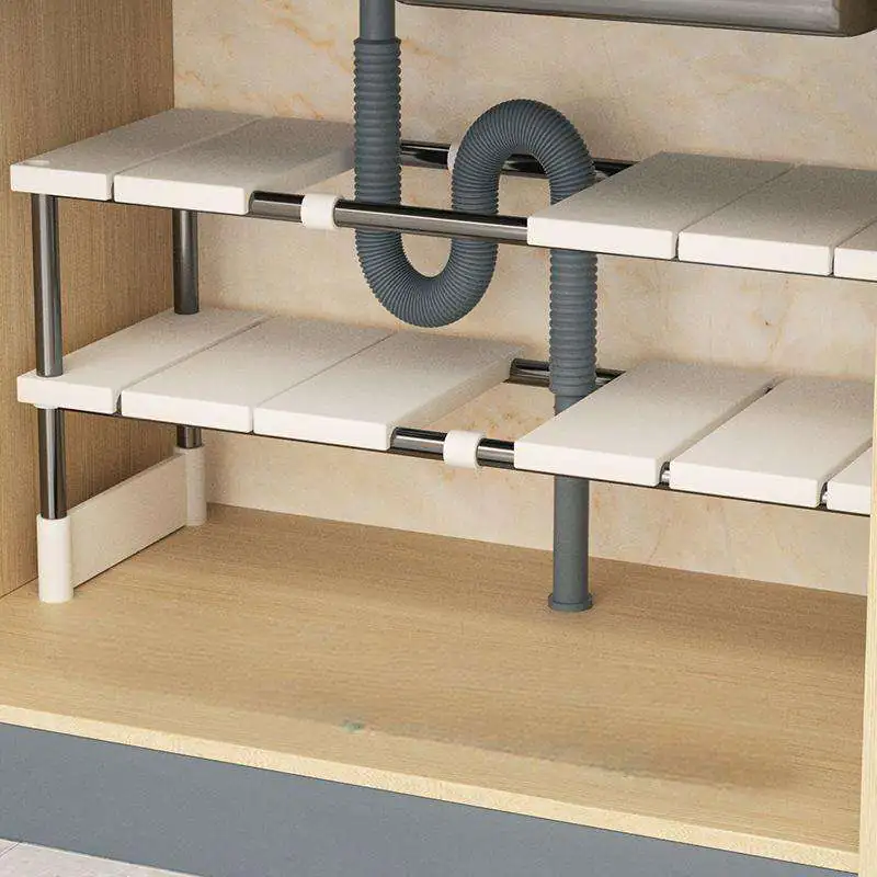 Under Sink Adjustable Tension Shelf Organizer (2) 2026030508102575