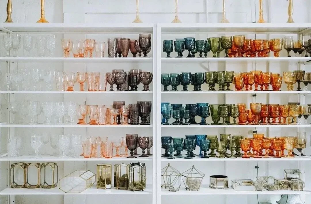 display-of-colored-glassware